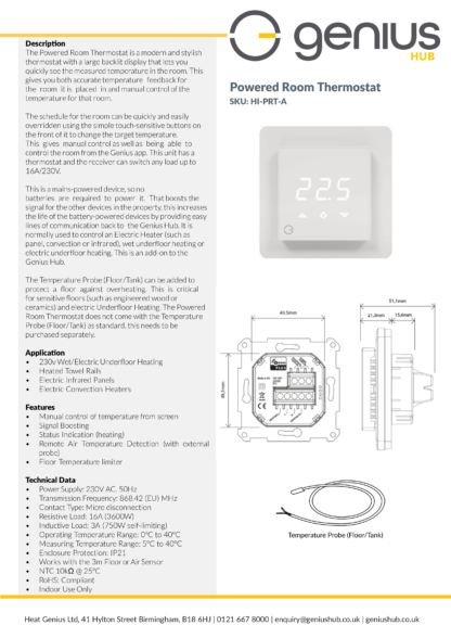 Powered Room Thermostat - Specification