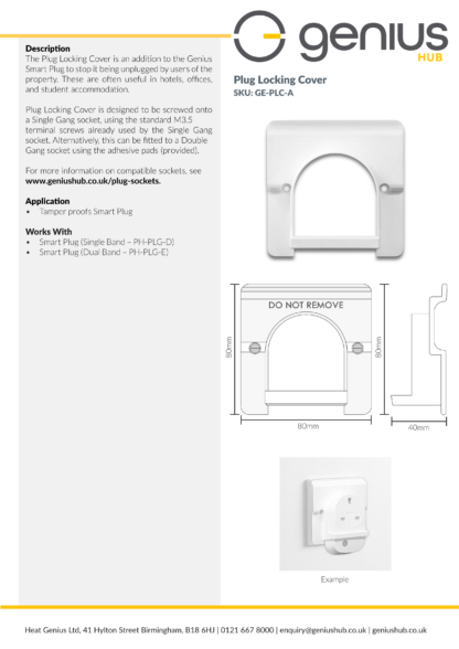 Plug Locking Cover - Specification